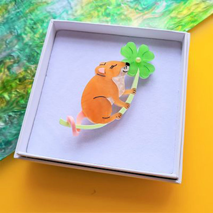Lucky Clover Mouse Brooch by Cherryloco Jewellery 4