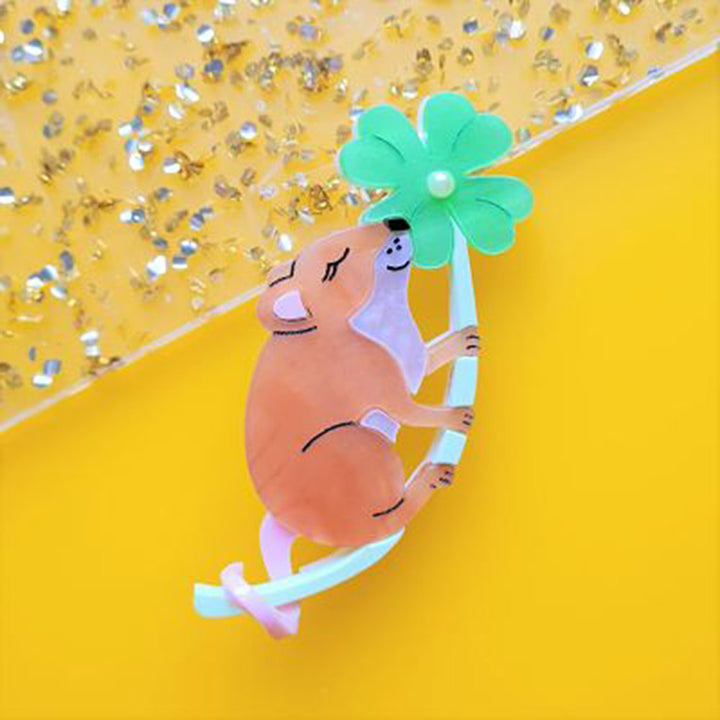 Lucky Clover Mouse Brooch by Cherryloco Jewellery 2