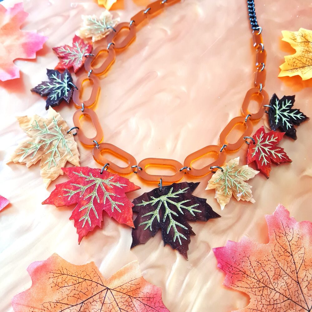 Maple Leaf Charm Statement Necklace