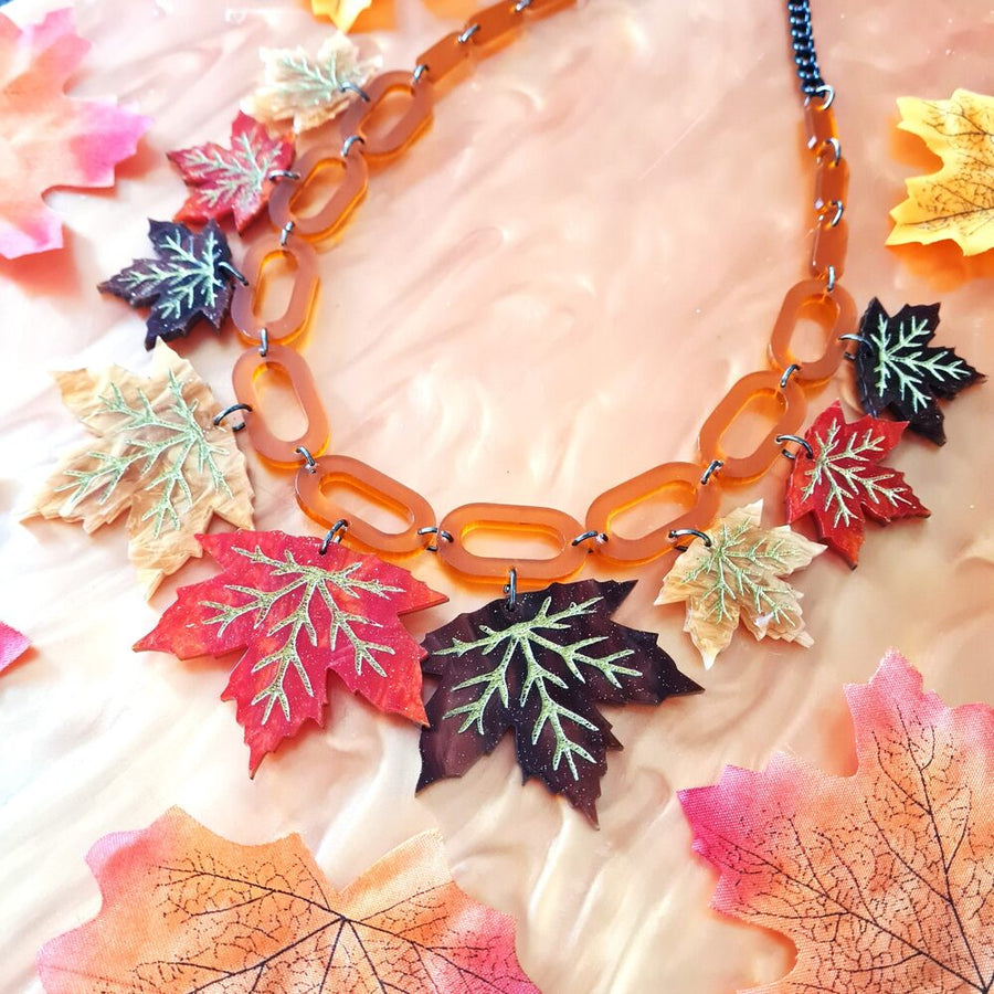 Maple Leaf Charm Statement Necklace