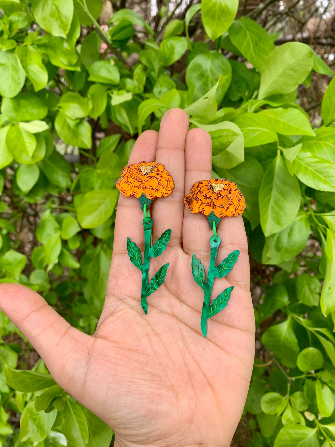 marigold flowers acrylic statement earrings