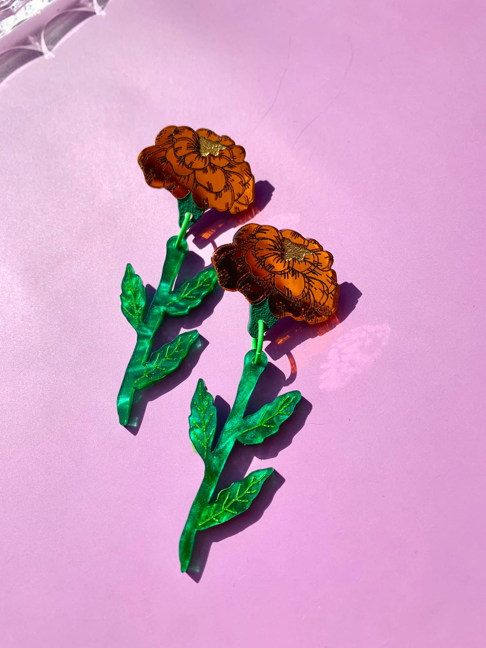 marigold flowers acrylic statement earrings