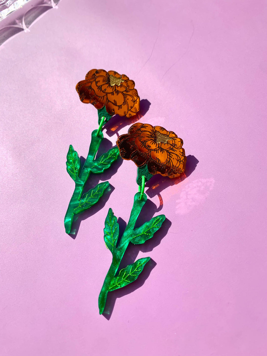 marigold flowers acrylic statement earrings