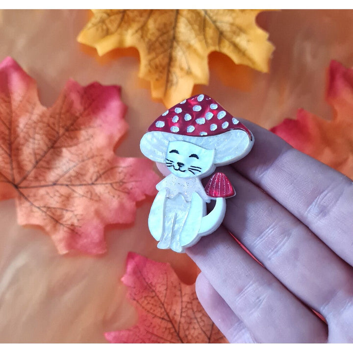 Meowshroom Cat Mushroom Pin or Pendant by Cherryloco Jewellery 2