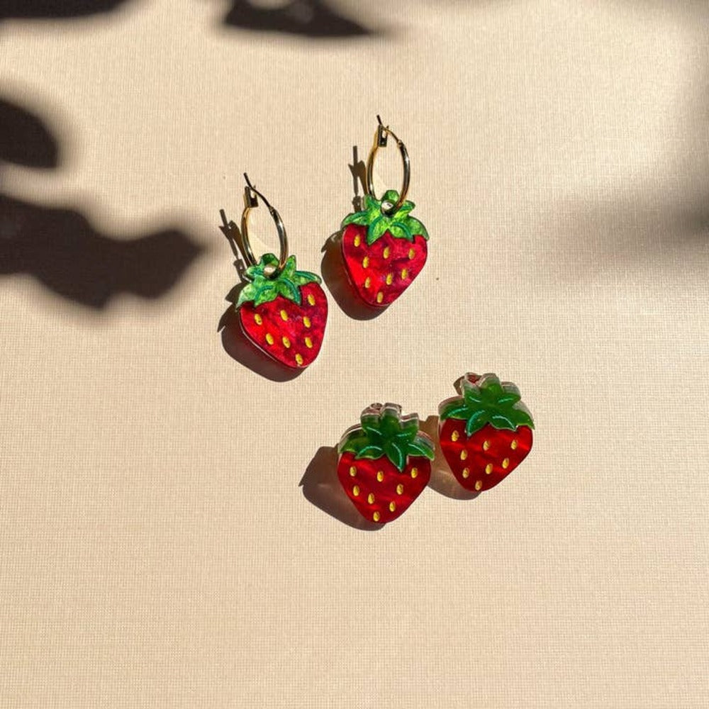 Mini Strawberry Acrylic Dangle Earrings 1