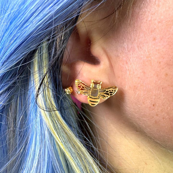 LAST CHANCE! Bee Earrings in Mirror Gold