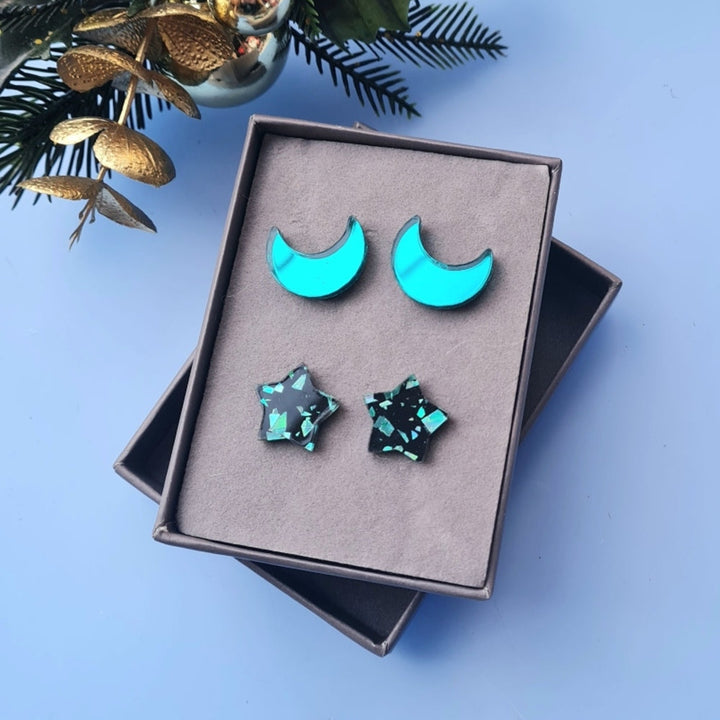 Moon And Star Stud Set – Five Colours by Cherryloco Jewellery 1