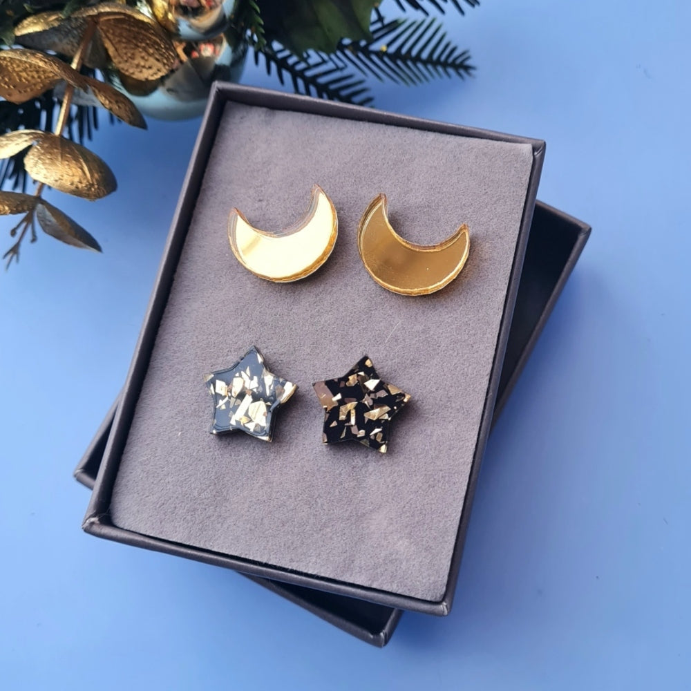 Moon And Star Stud Set – Five Colours by Cherryloco Jewellery 2