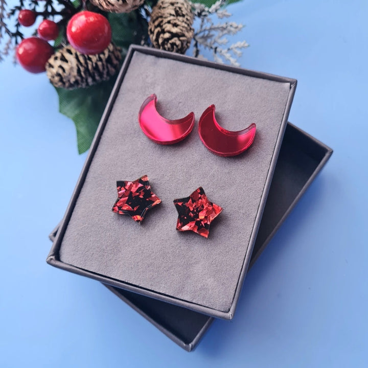 Moon And Star Stud Set – Five Colours by Cherryloco Jewellery 3