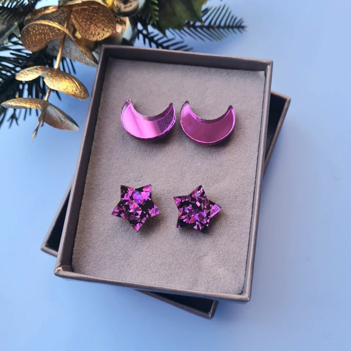 Moon And Star Stud Set – Five Colours by Cherryloco Jewellery 4