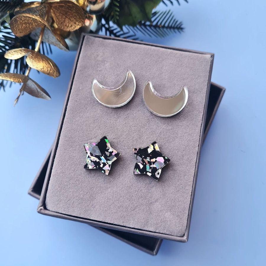Moon And Star Stud Set – Five Colours by Cherryloco Jewellery