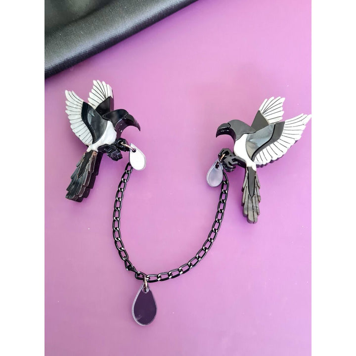 Mystic magpie collar clip brooch set