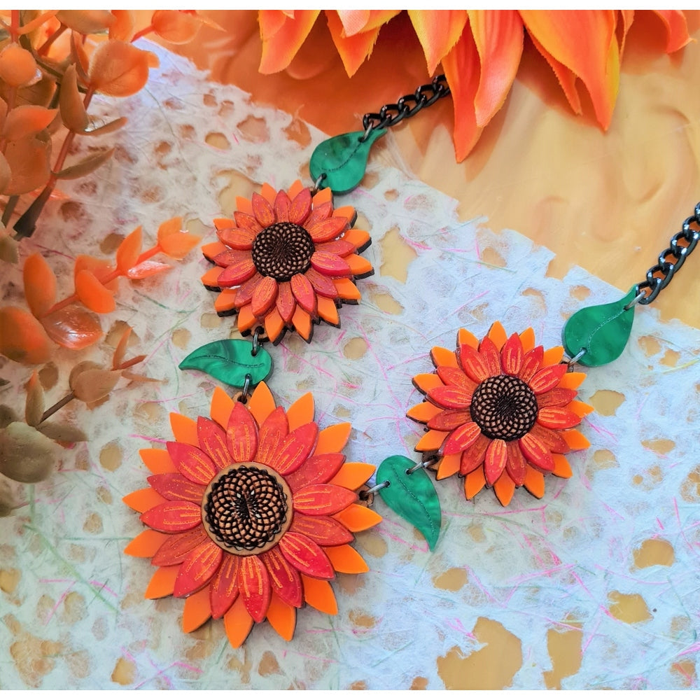 Orange Sunflower Charm Necklace 1