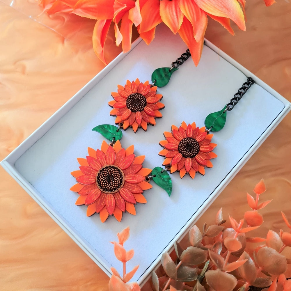 Orange Sunflower Charm Necklace