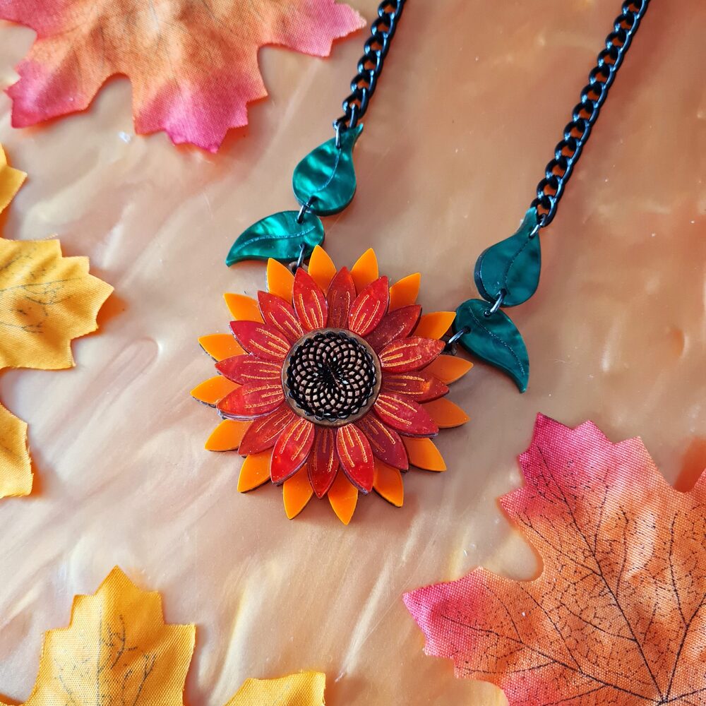 Orange Sunflower Pendant Necklace by Cherryloco Jewellery 2