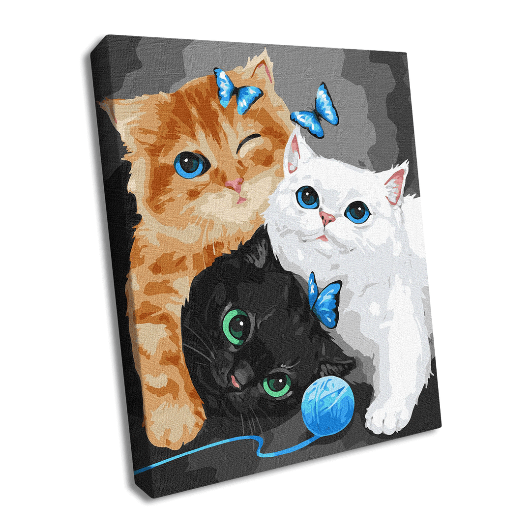 Painting by Numbers kit Kittens and Butterfly KHO4370