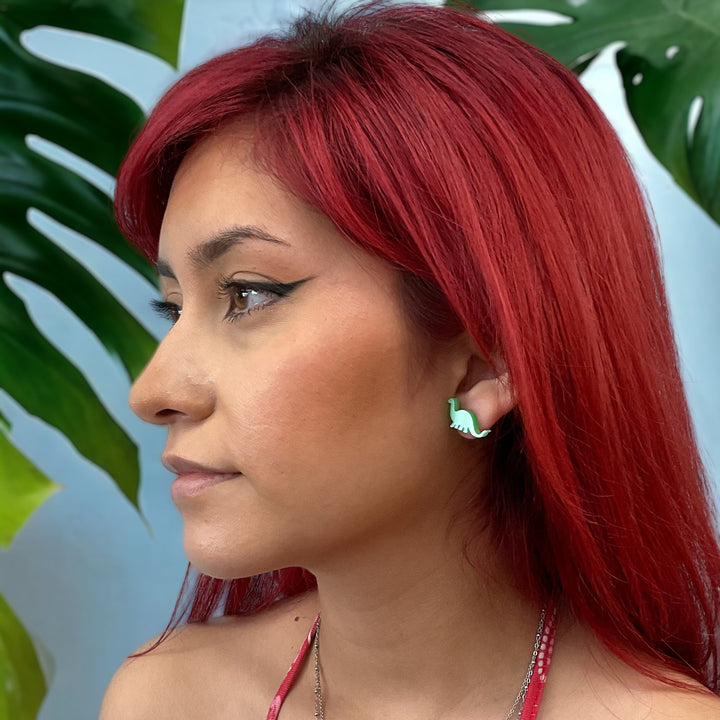 LAST CHANCE! Brontosaurus Earrings in Pearl Green