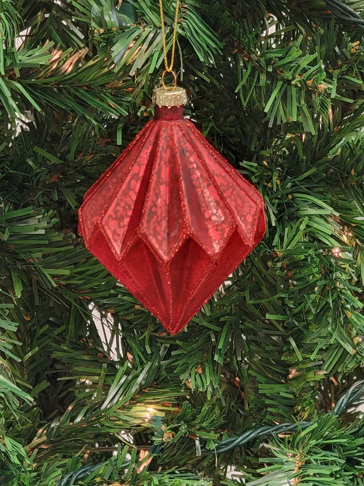 Red Diamond-Shaped Glass Christmas Ornament F07M7-21-LH76-24116