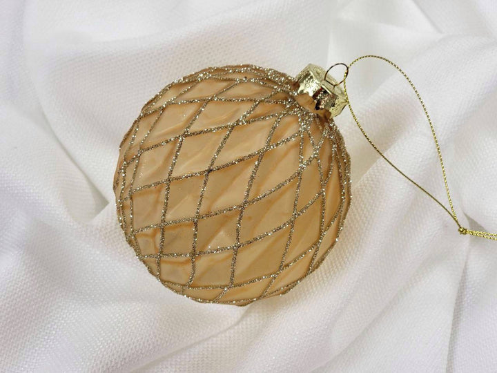 Crisscross Beige Glass Ball Christmas Ornament F07M7-26(LH76-23004)