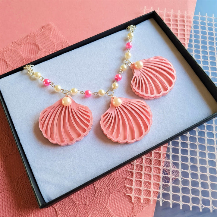 Pink Clam Shell Barbie Inspired Charm Necklace 3
