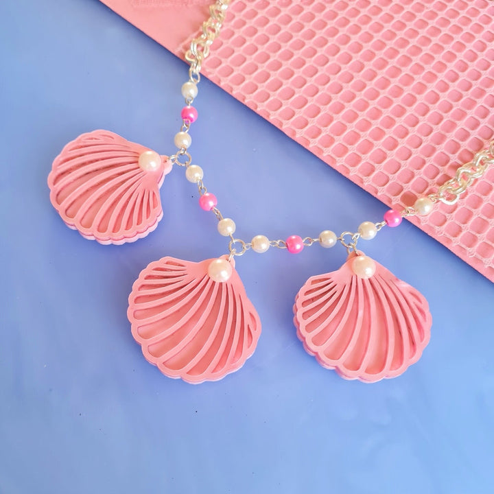 Pink Clam Shell Barbie Inspired Charm Necklace 4