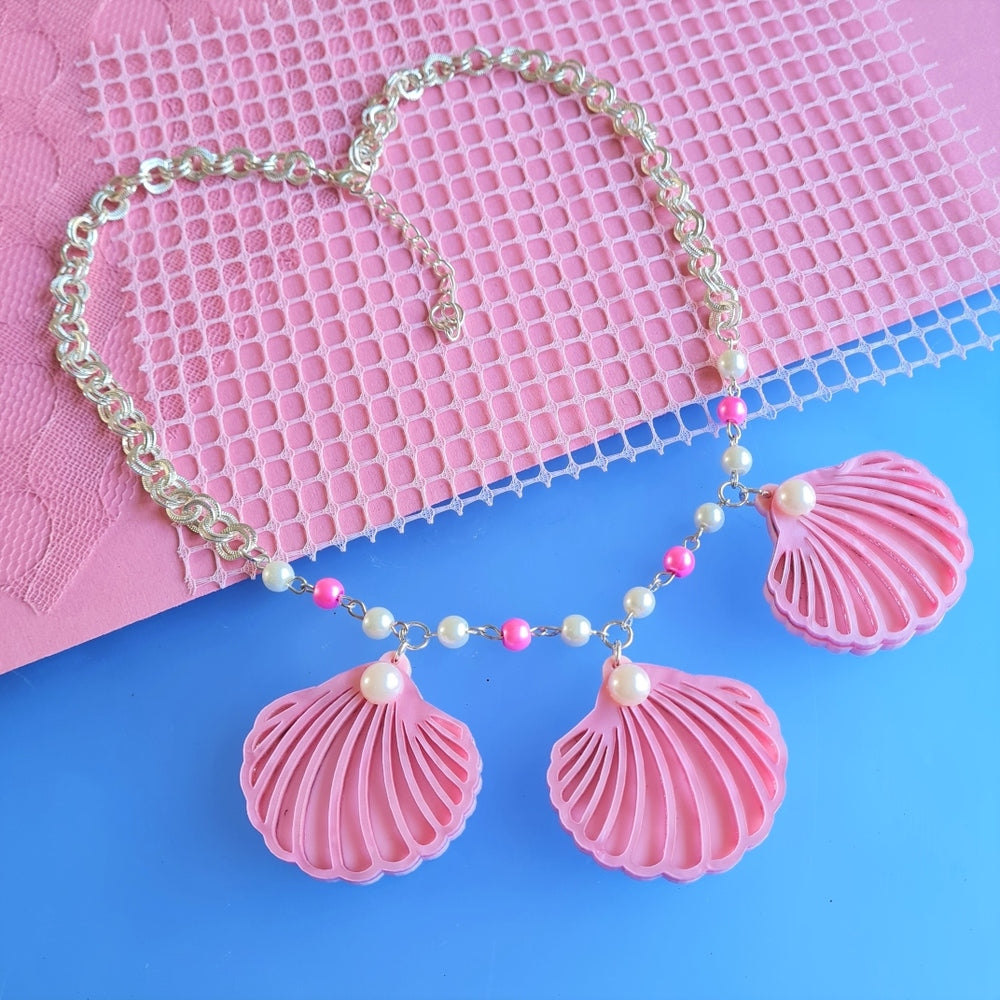 Pink Clam Shell Barbie Inspired Charm Necklace