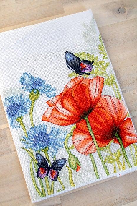 Poppies and Butterflies BU4018L Counted Cross-Stitch Kit