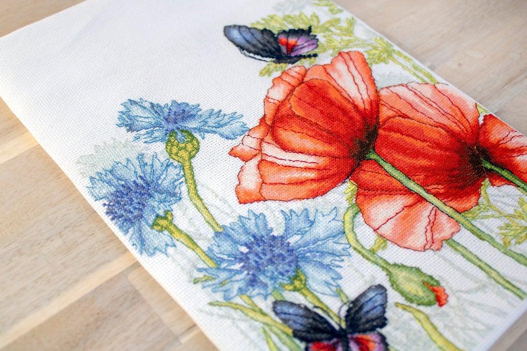 Poppies and Butterflies BU4018L Counted Cross-Stitch Kit