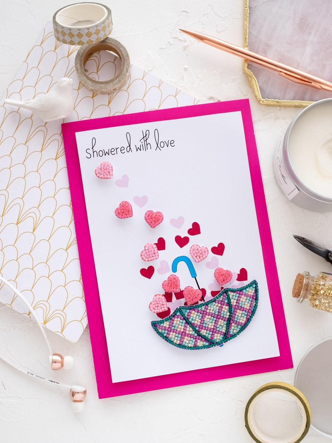 Postcard cross-stitch kit - Love rain AOO-006