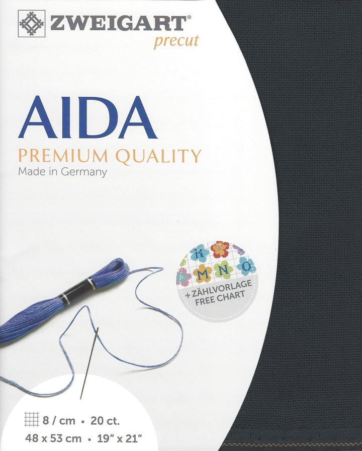 Precut  Zweigart Aida extra fine 20 count Charcoal Grey 3326/7026