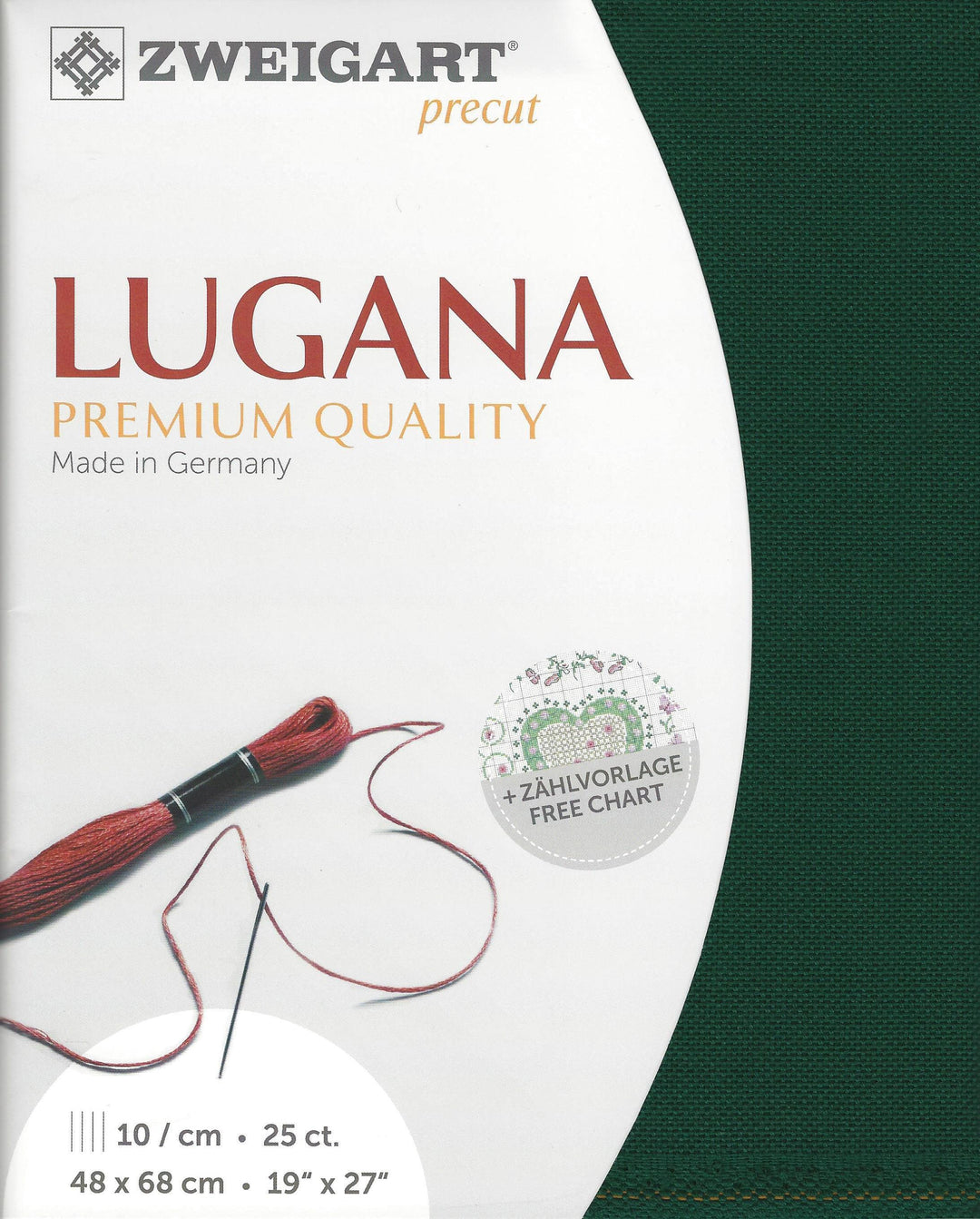 Precut Zweigart Lugana 25 count Forest Green 3835/647