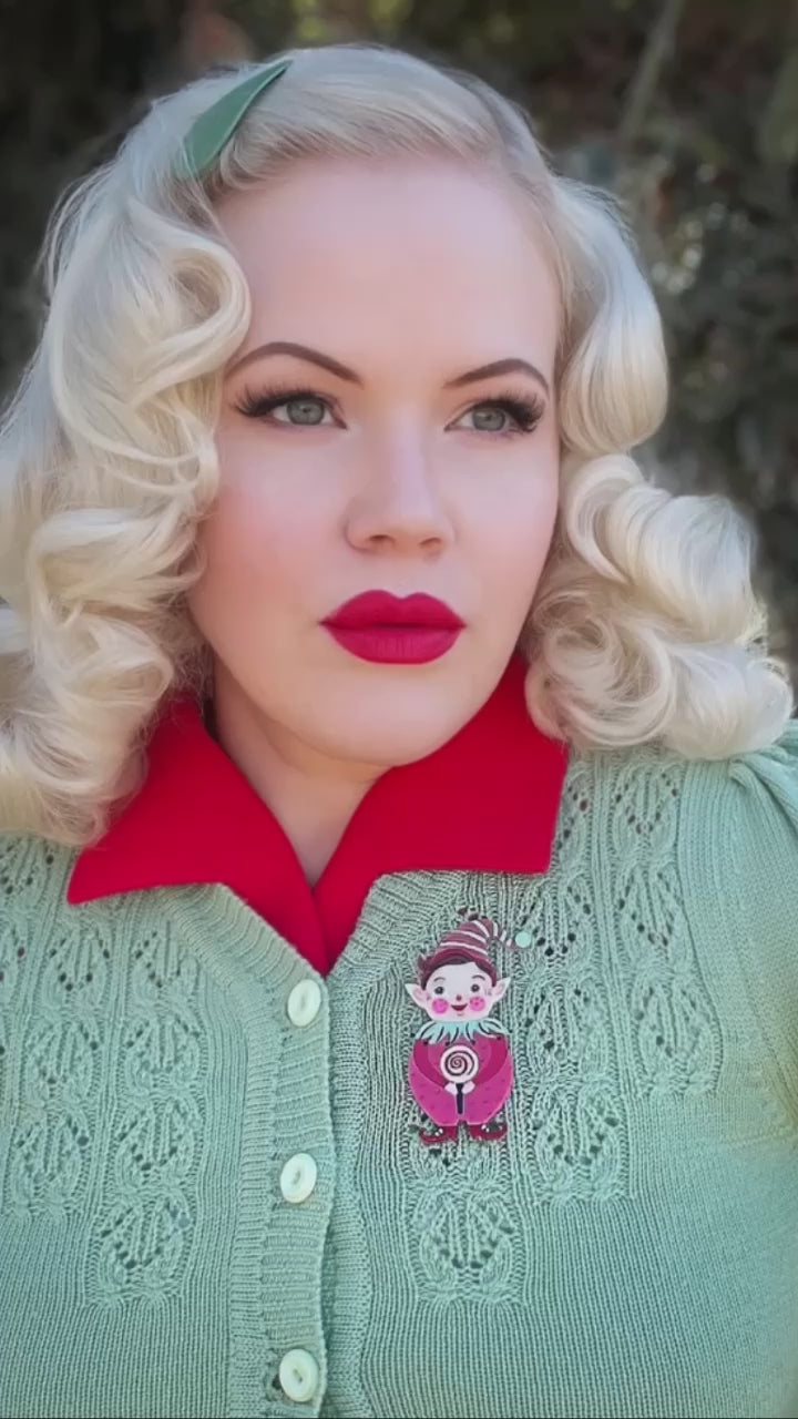 jolly old elf santa brooch lipstick and chrome johanna parker pink