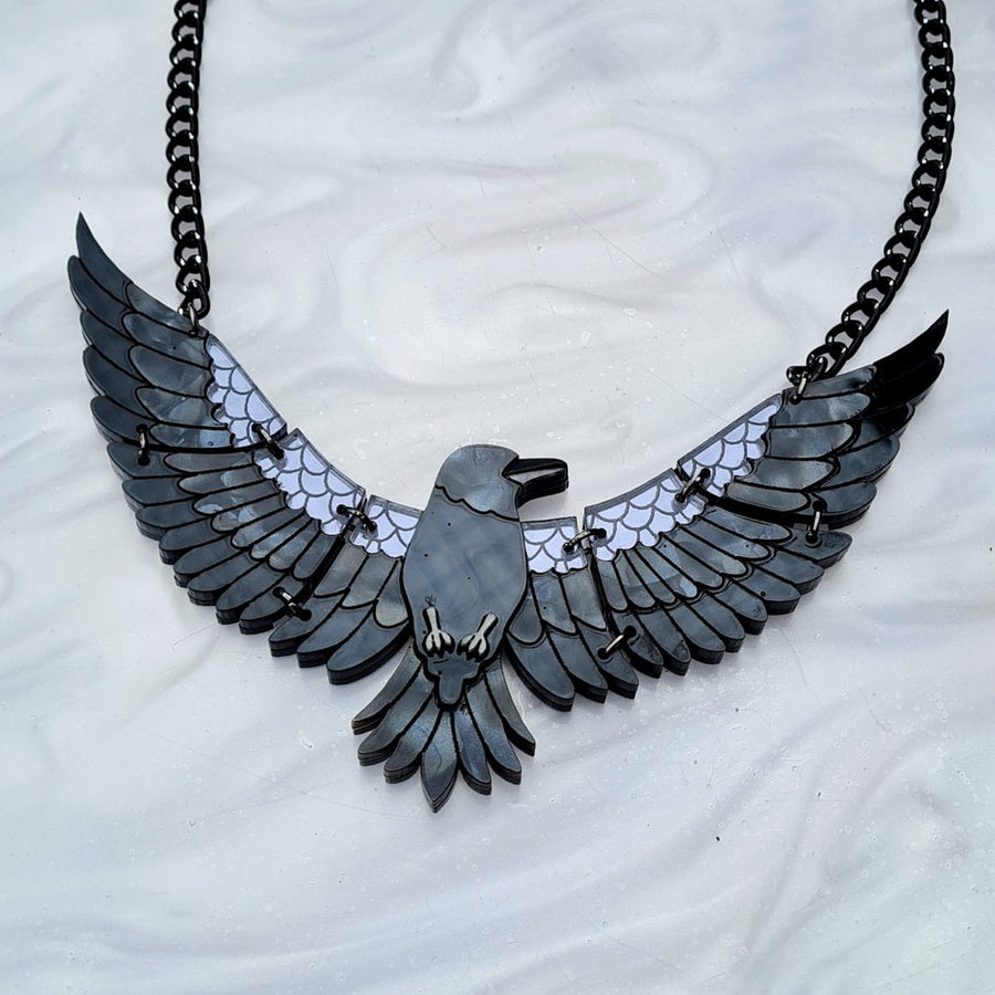 Raven in Flight Statement Necklace by Cherryloco Jewellery