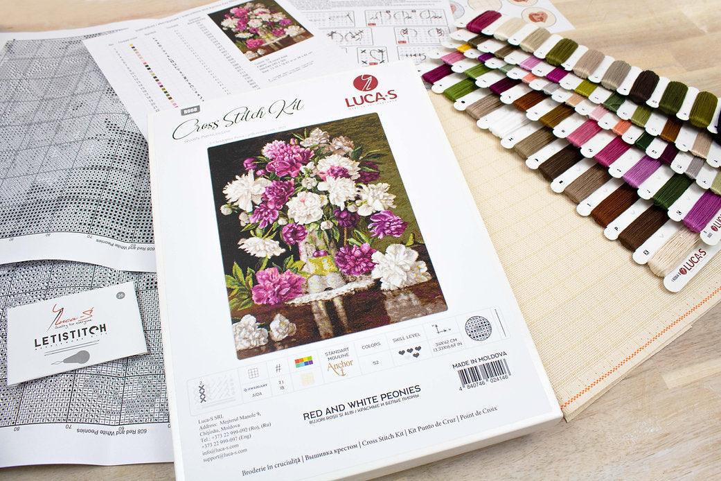 Red and White Peonies B608L Counted Cross-Stitch Kit