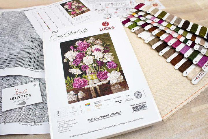 Red and White Peonies B608L Counted Cross-Stitch Kit