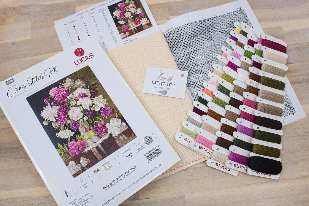 Red and White Peonies B608L Counted Cross-Stitch Kit