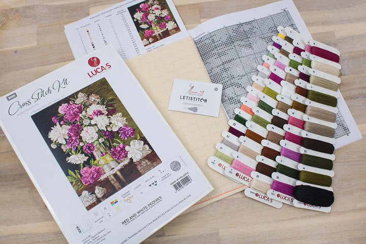 Red and White Peonies B608L Counted Cross-Stitch Kit