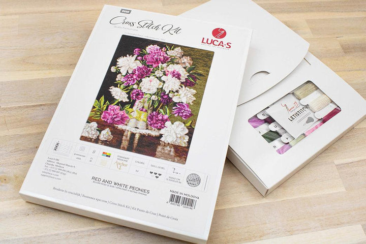 Red and White Peonies B608L Counted Cross-Stitch Kit