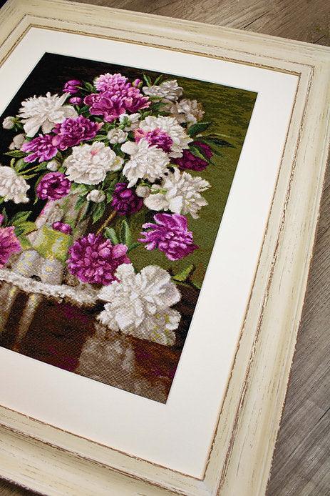 Red and White Peonies B608L Counted Cross-Stitch Kit
