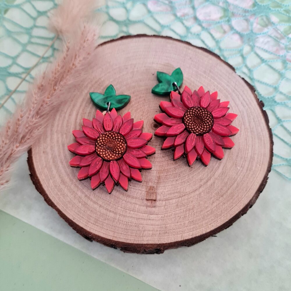 Red Sunflower Earrings by Cherryloco Jewellery 1