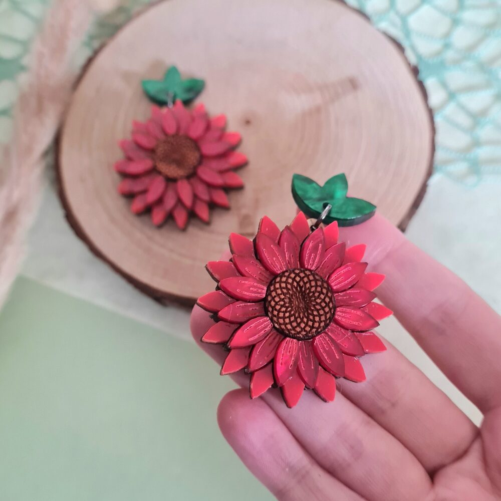 Red Sunflower Earrings by Cherryloco Jewellery 2