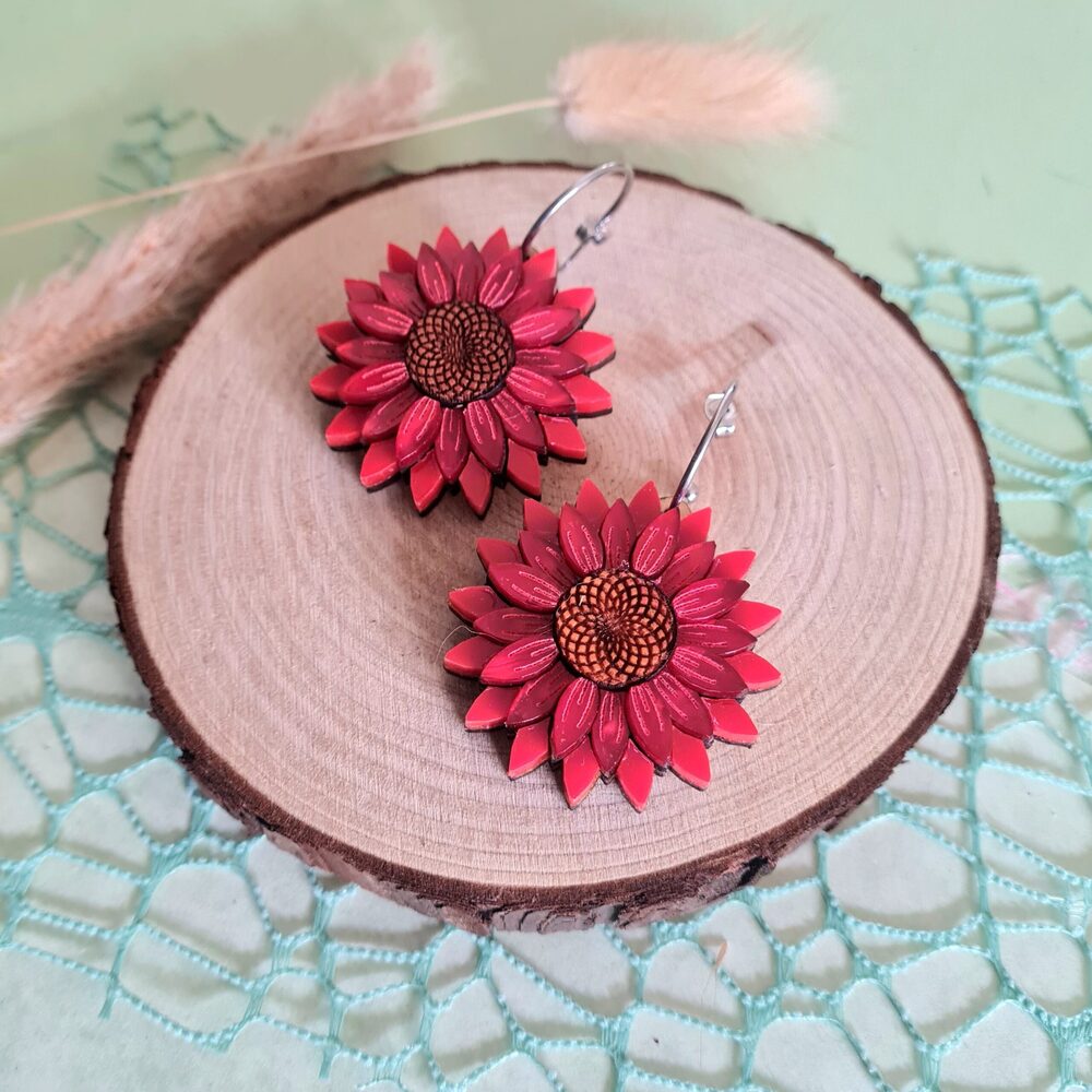 Red Sunflower Earrings by Cherryloco Jewellery 3
