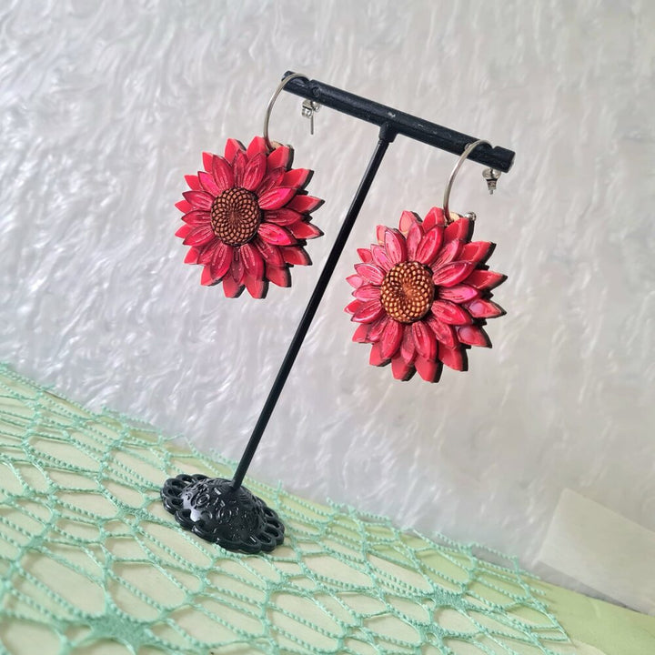 Red Sunflower Earrings by Cherryloco Jewellery 4