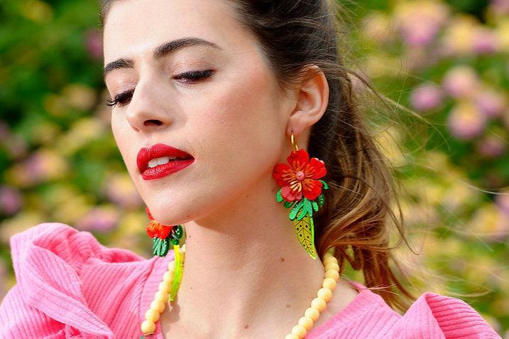 Red Tropical Flower Earrings by Laliblue - Quirks!