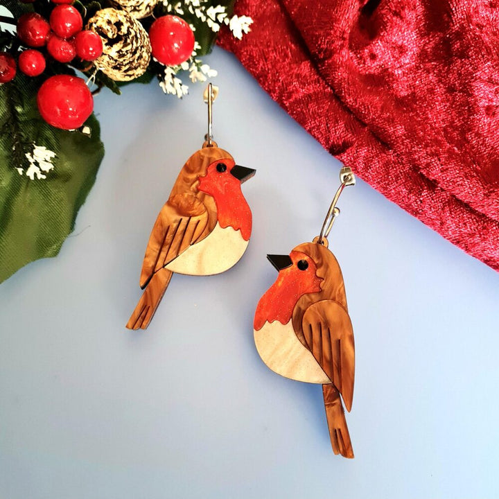 Robin Redbreast Dangle Earrings by Cherryloco Jewellery 4