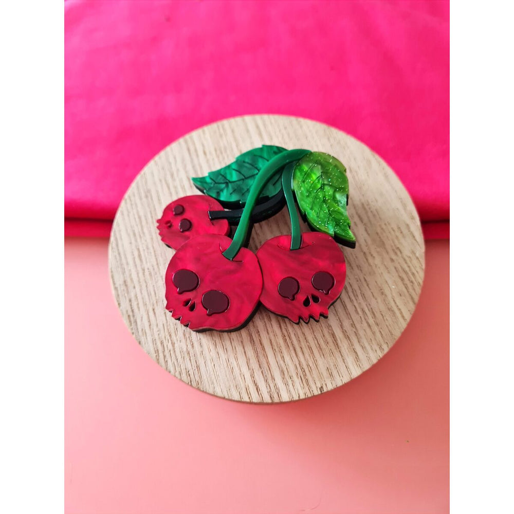 Skull cherry brooch or necklace 1