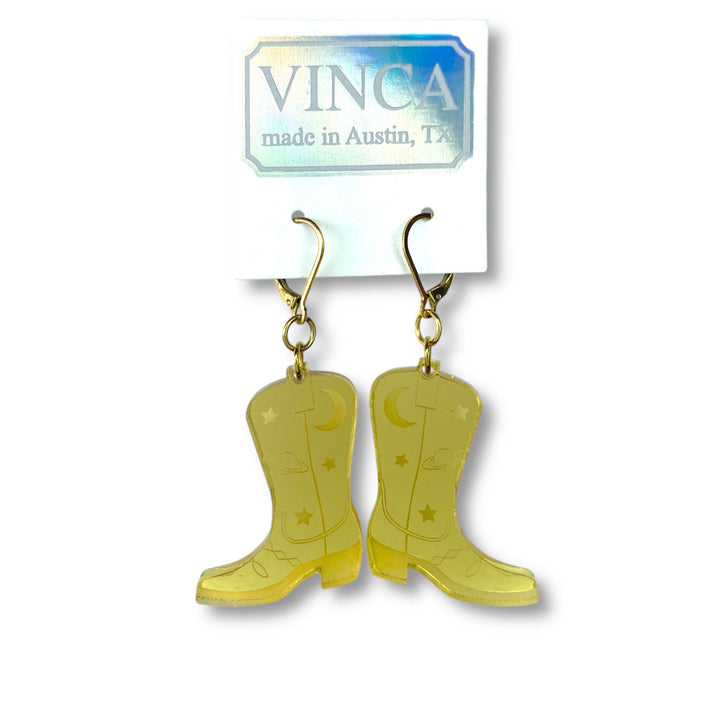 Space Cowboy Boot Dangle Earrings - Mirror Gold