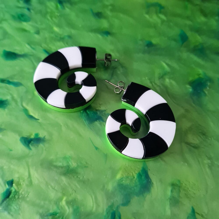 Striped Worm Snake Hoop Stud Earrings by Cherryloco Jewellery 3