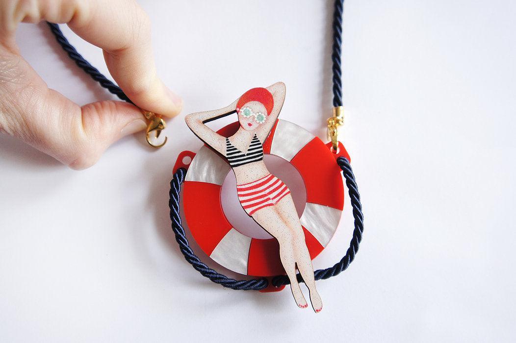 Sun Bather Pin Up Inspired Brooch and Necklace by Laliblue - Quirks!