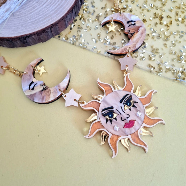 Sun Moon And Stars Statement Charm Necklace by Cherryloco Jewellery